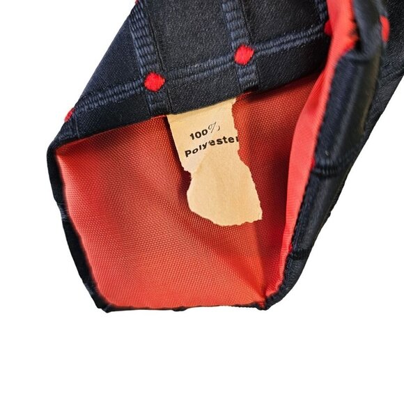 70s Wemlon by Wembley Tie Danbury Grid Red on Navy Washable Poly Mens 4"W x 28L - Picture 5 of 5